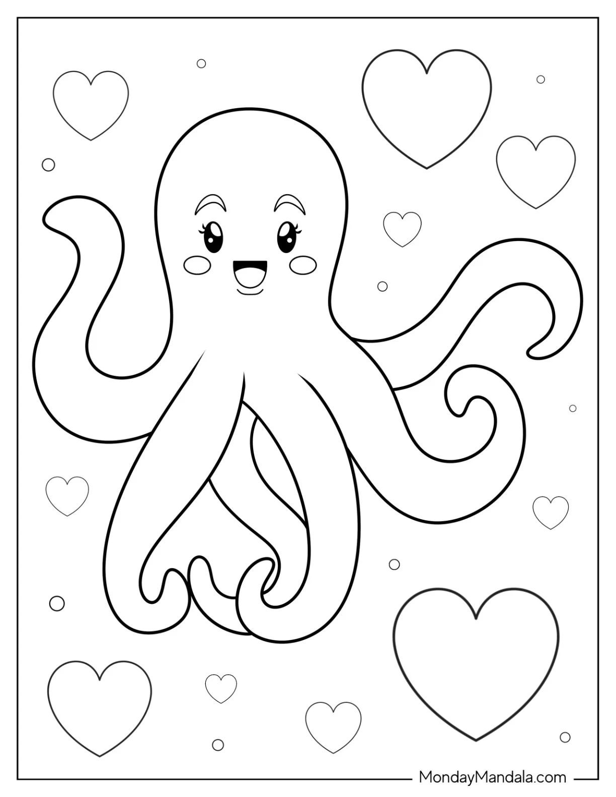 Easy Blushing Octopus Coloring Page For Preschoolers coloring page