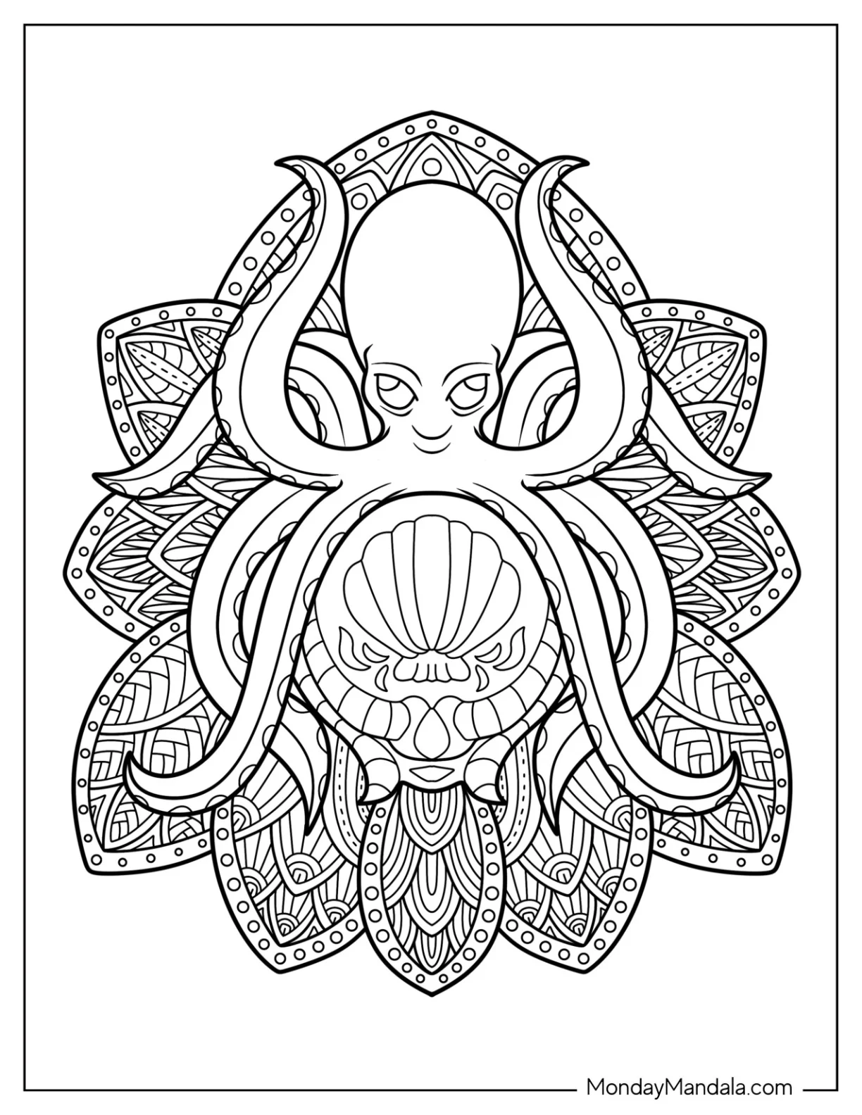 Easy Mandala Octopus Coloring Page coloring page