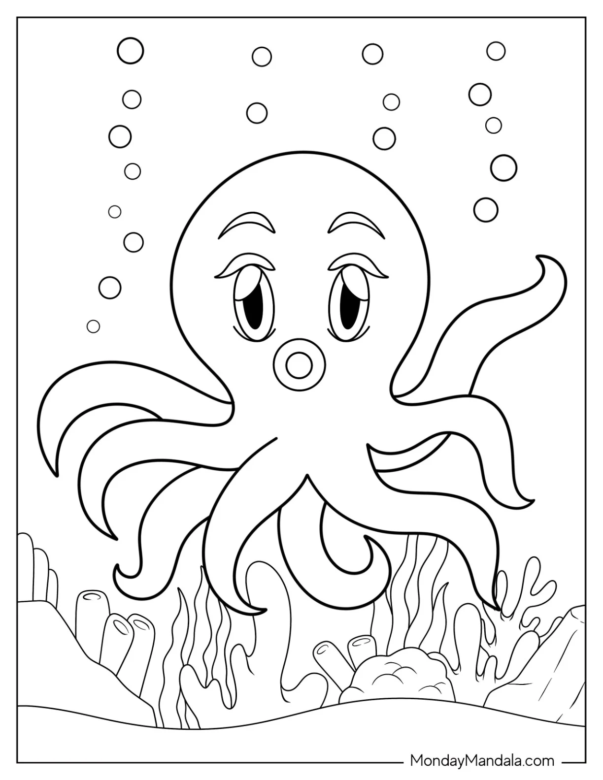 Kawaii Octopus Coloring Page For Kids coloring page