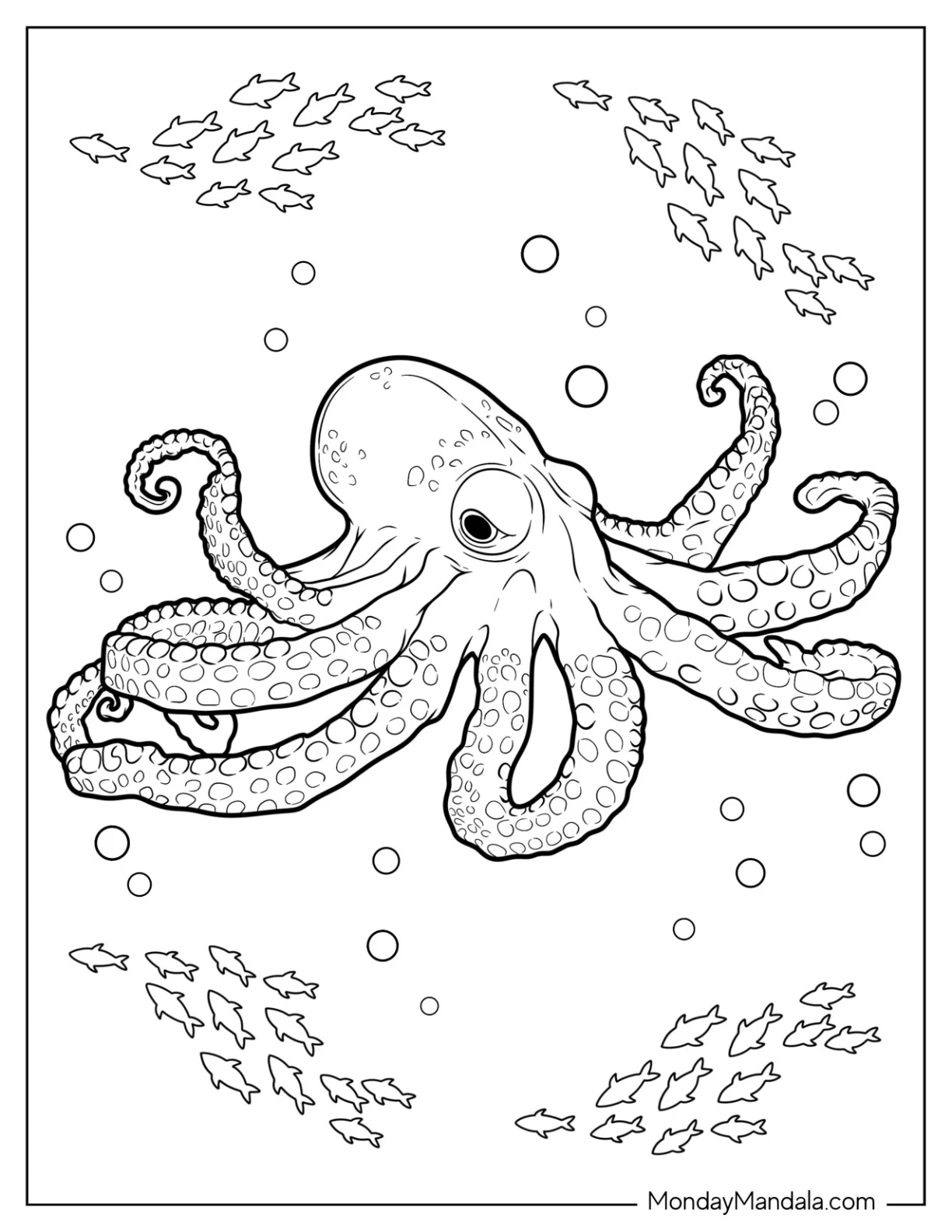 Scary Octopus Coloring Page Swimming In The Ocean coloring page