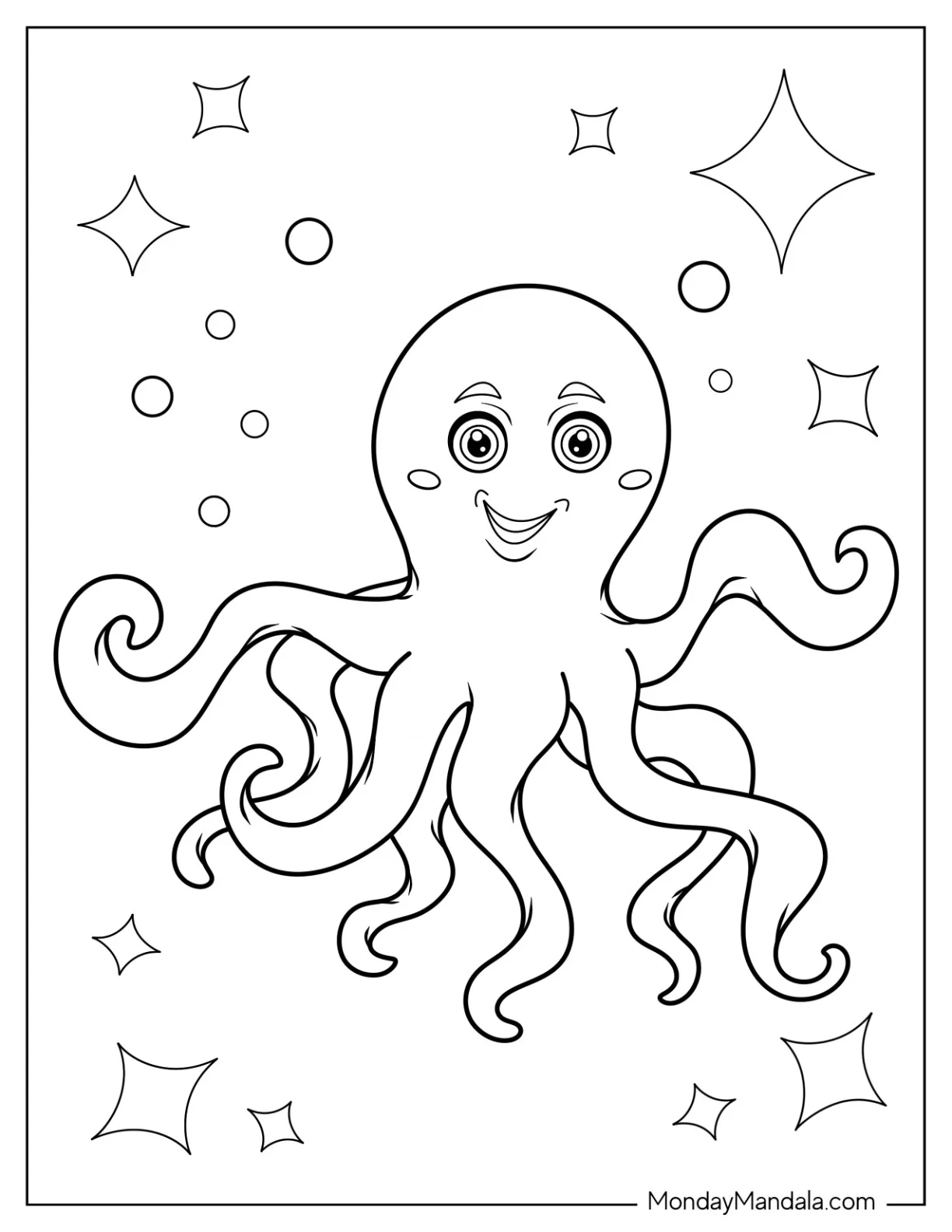 Smiling Cartoon Octopus Coloring Page coloring page