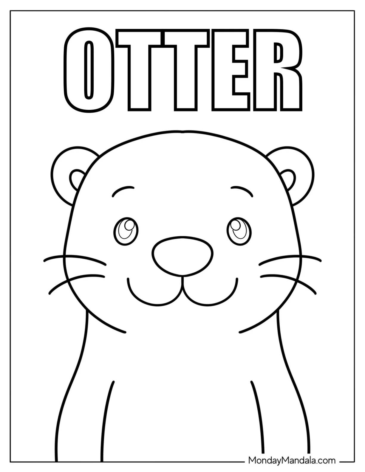 Easy Otter Coloring Page Smiling with Text for Preschoolers coloring page