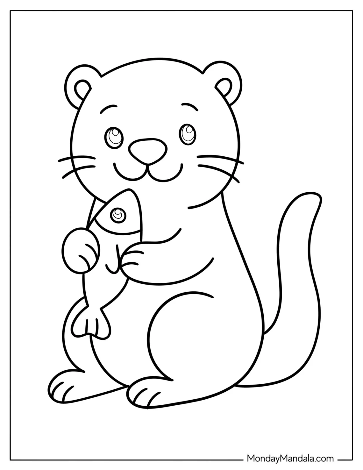 Otter Coloring Page Holding Fish Outline for Preschoolers coloring page