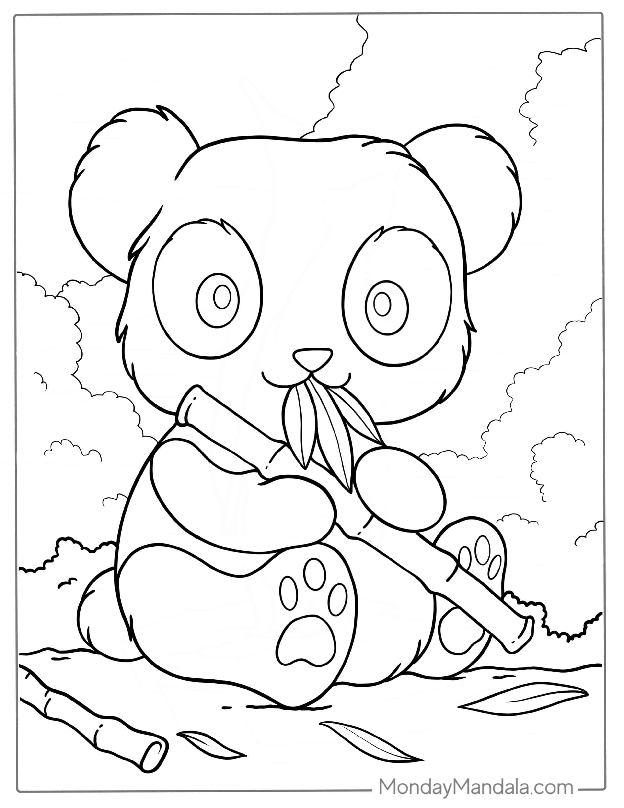 Baby Panda Eating Bamboo Coloring Page coloring page