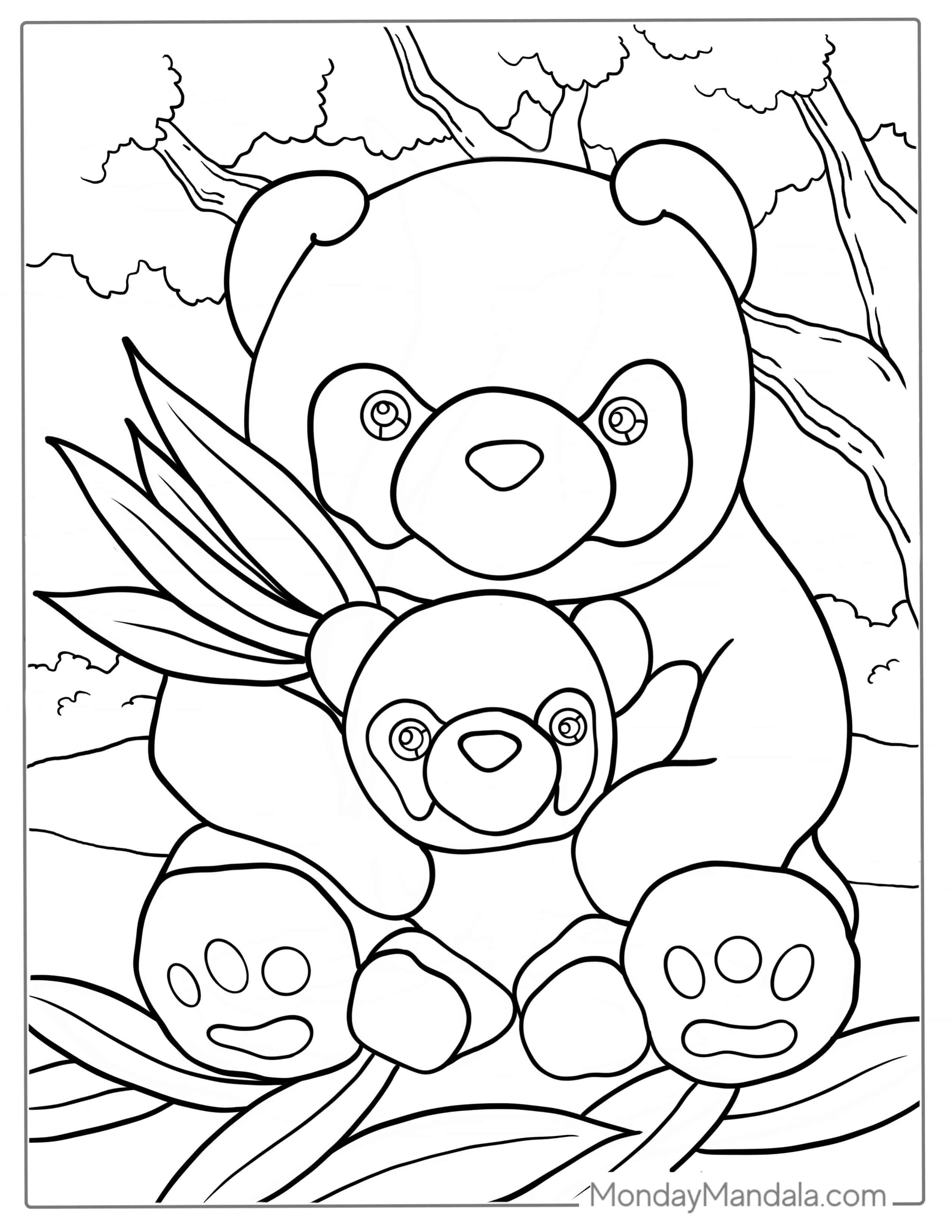Cartoon Panda With Baby Coloring For Kids coloring page
