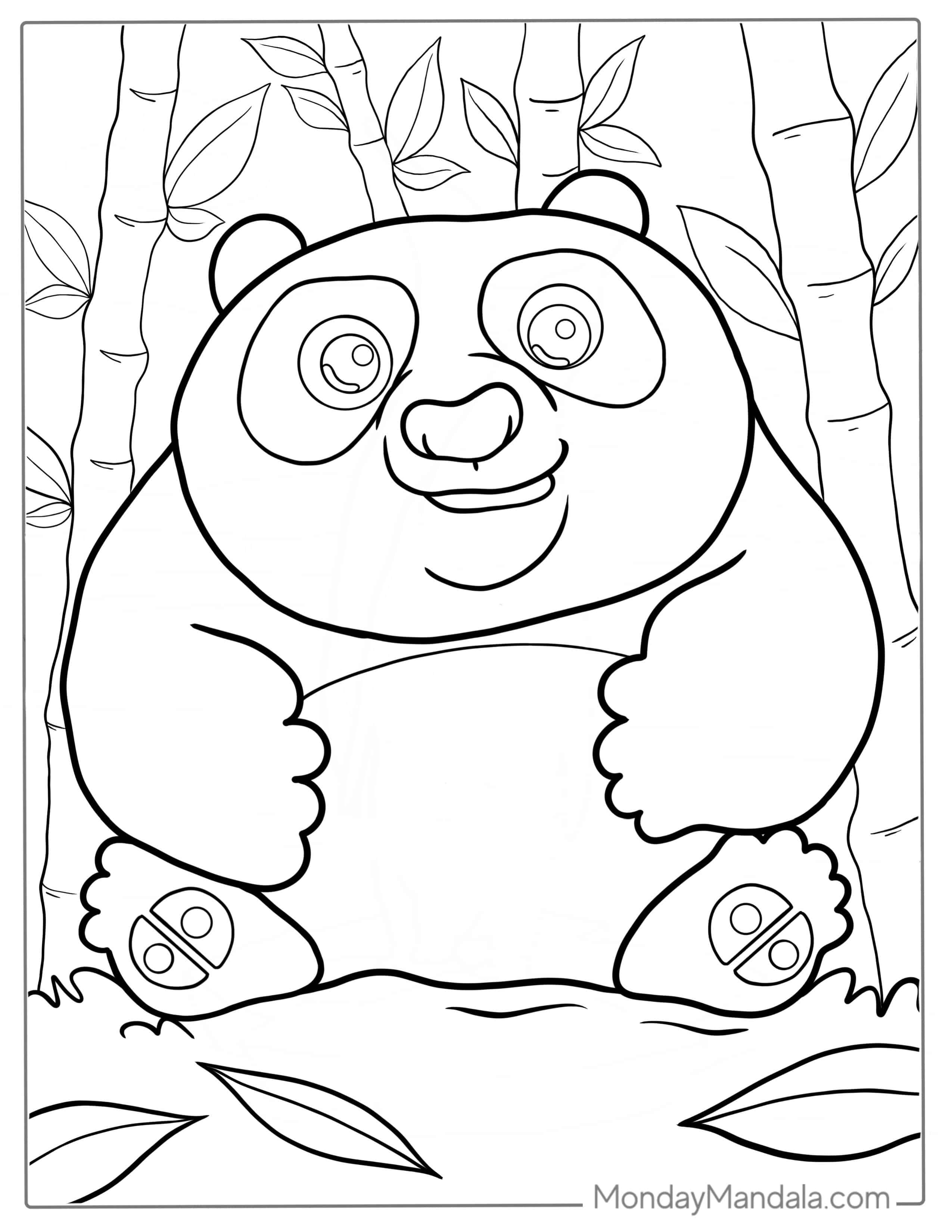Cute Outline Of Panda With Bamboo coloring page