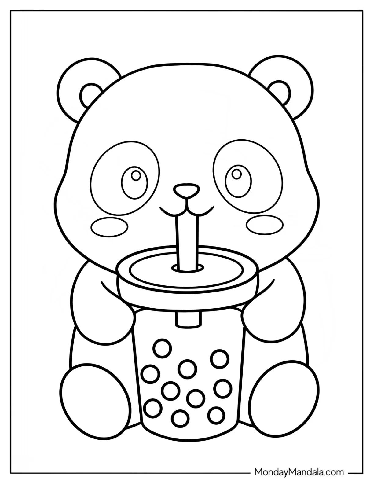 Easy Baby Panda Coloring Page Sipping Boba Tea For Preschoolers coloring page — printable line art