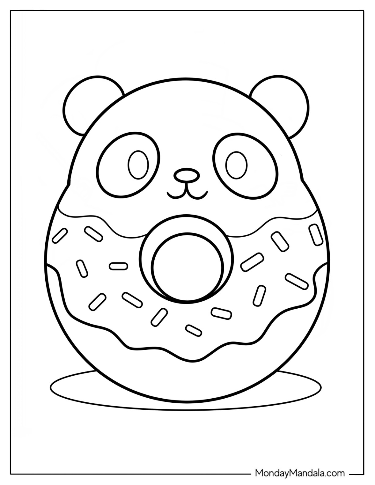 Panda Coloring Page Donut Treat with Ears and Face For Preschoolers coloring page