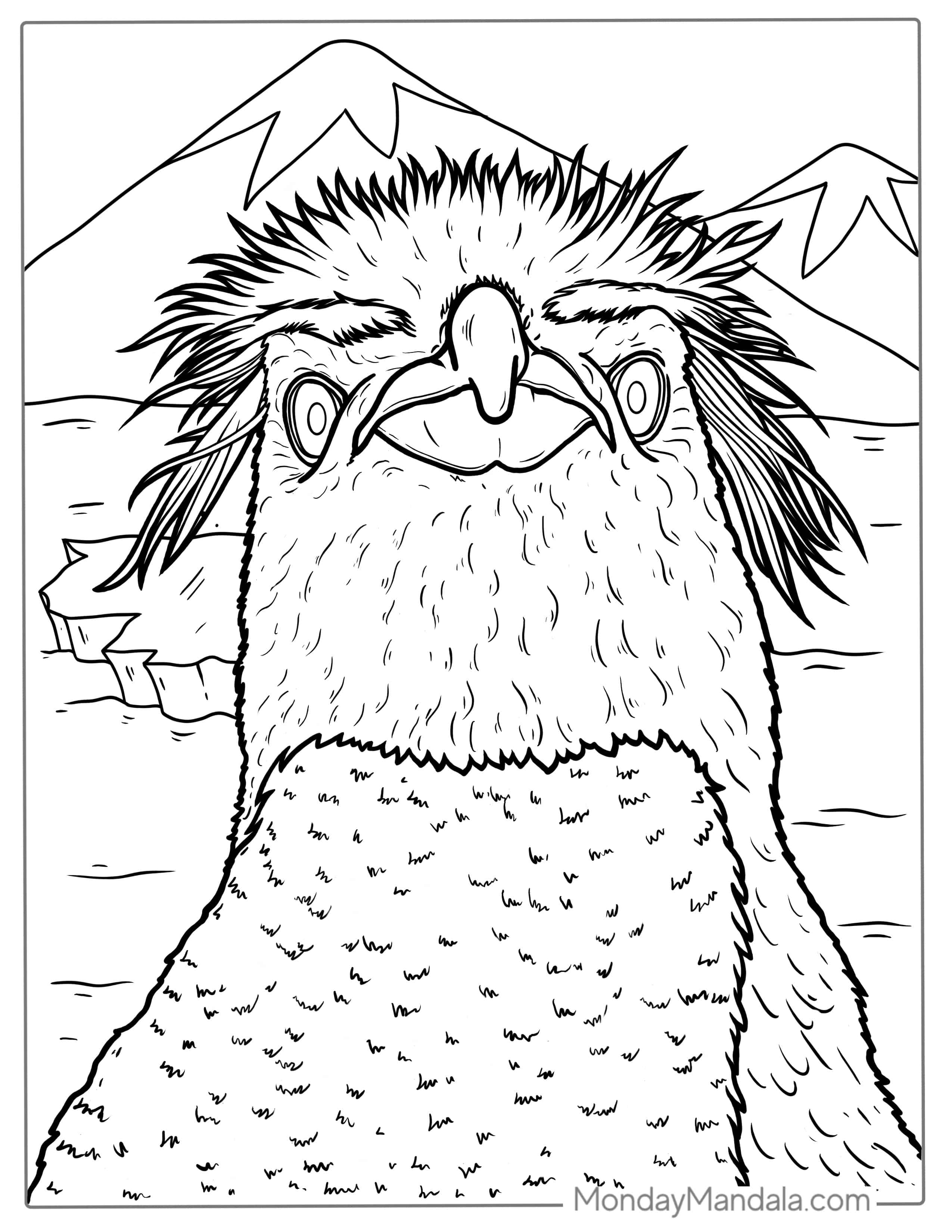 Detailed Fiordland Penguin Coloring Page coloring page — printable line art