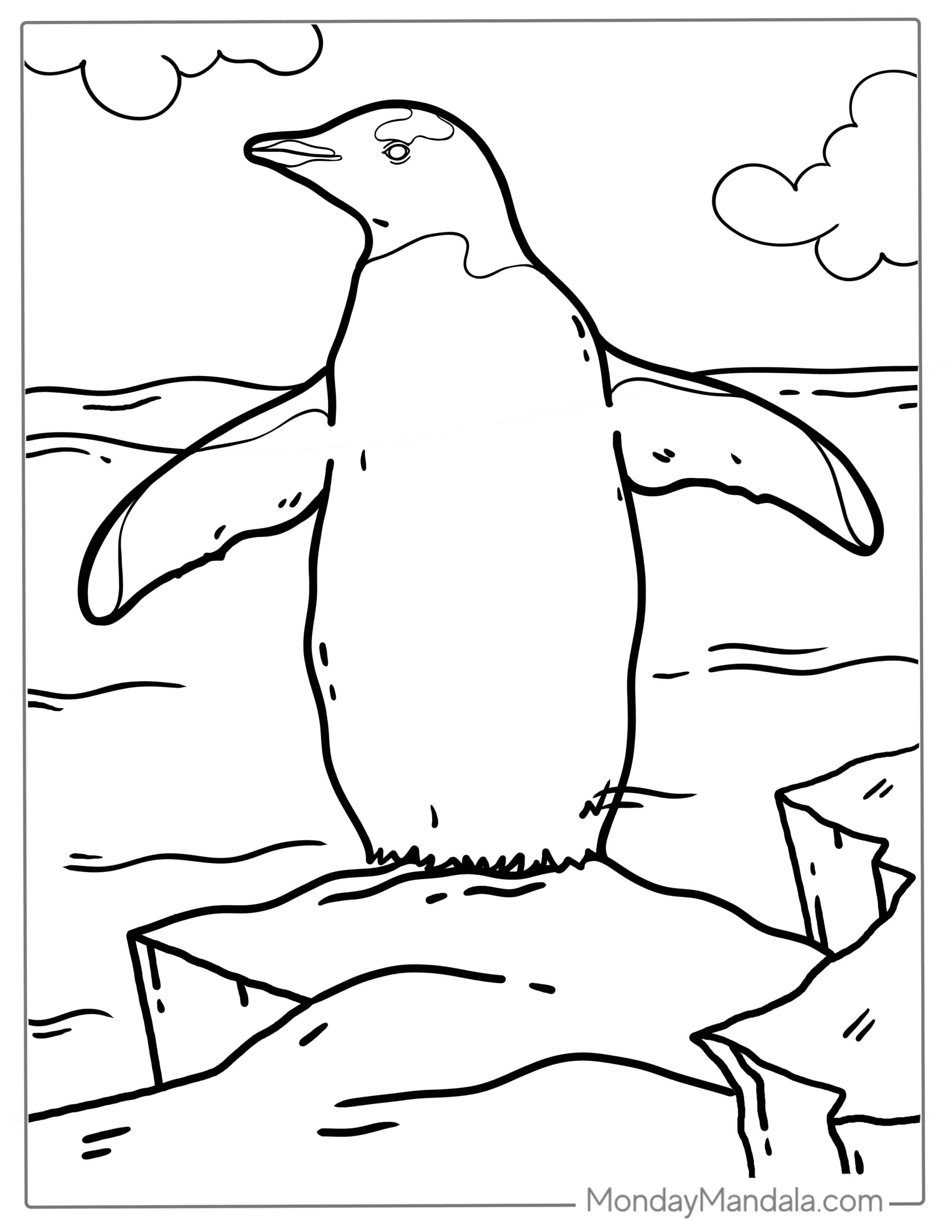 Gentoo Penguin On Ice Berg Coloring Sheet coloring page