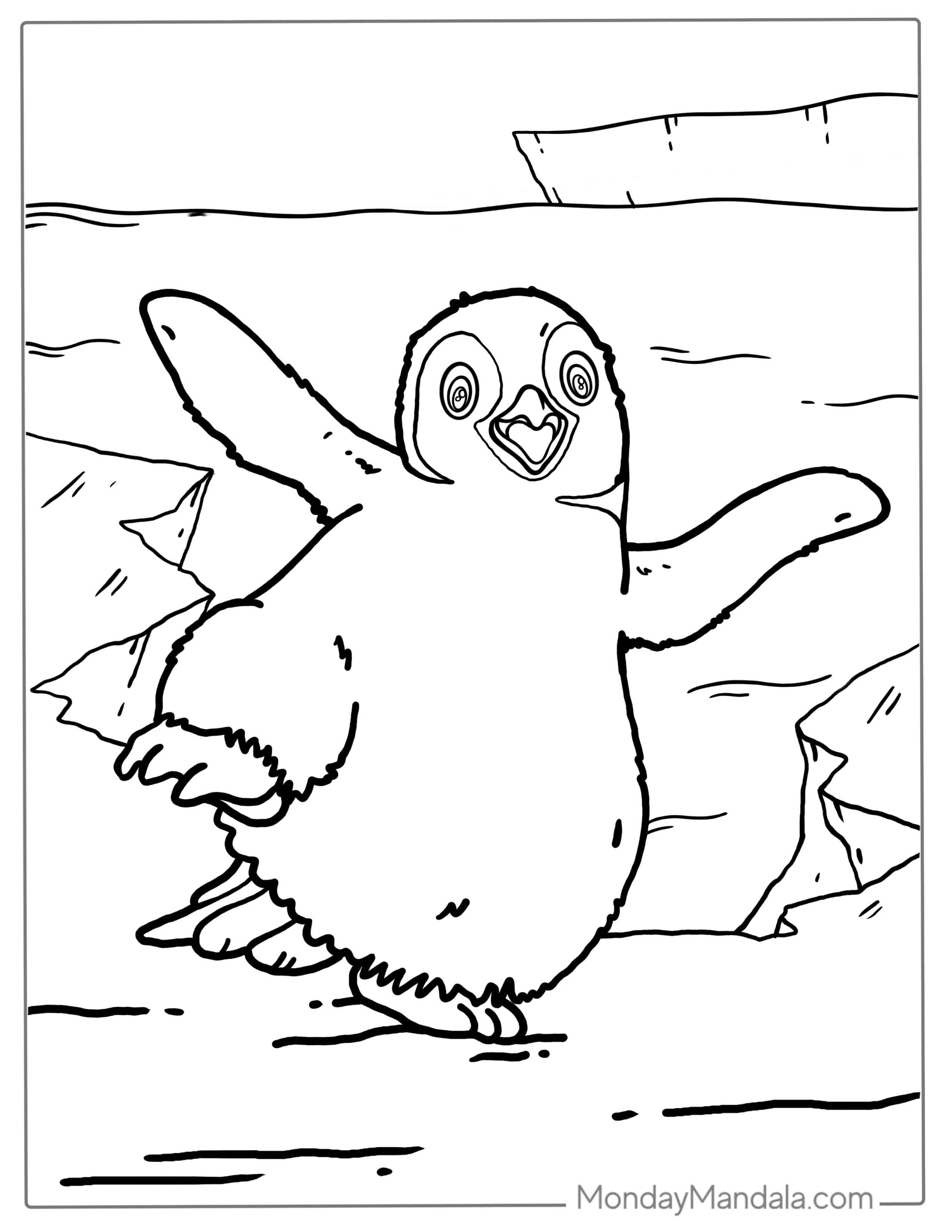 Happy Feet Penguin Coloring Page coloring page — printable line art