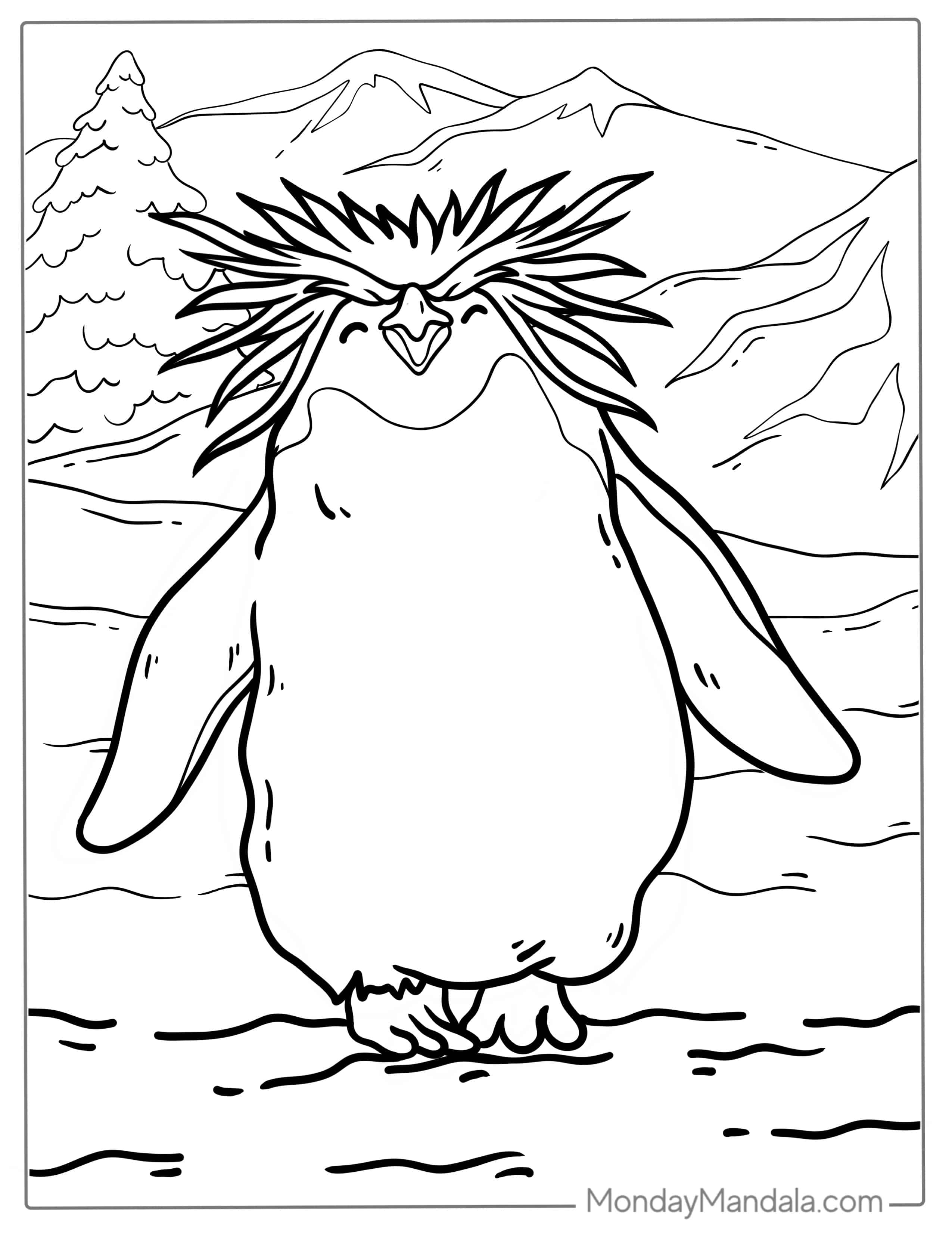 Macaroni Penguin Coloring Sheet Page coloring page — printable line art