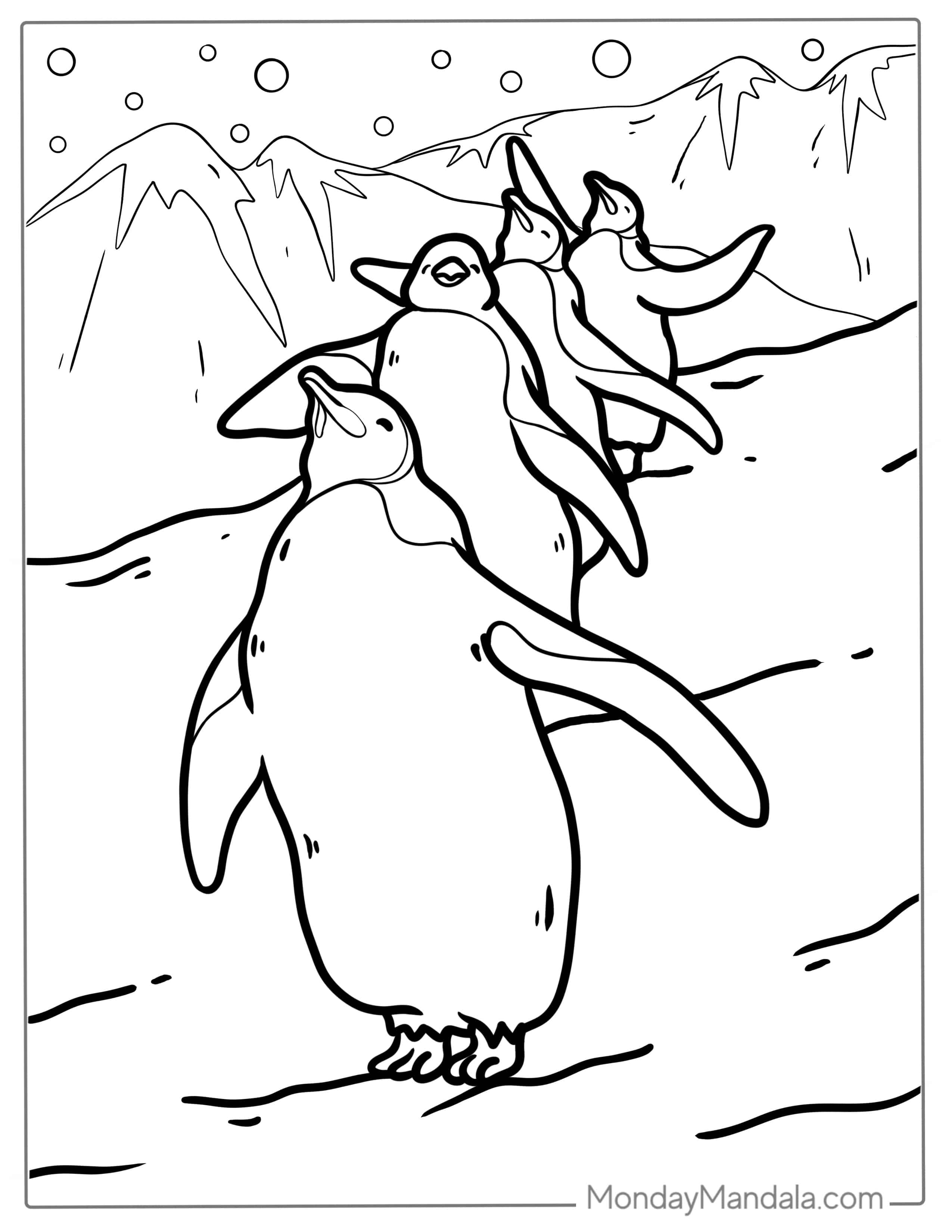 Marching African Penguins Coloring Sheet coloring page — printable line art