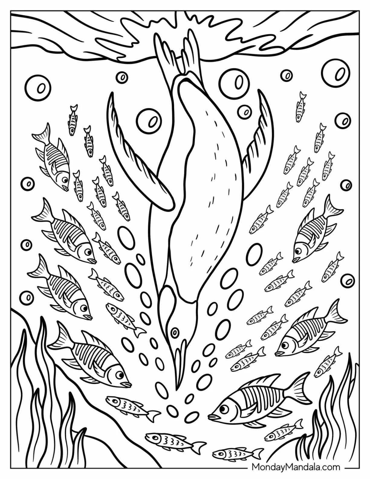 Realistic Penguin Coloring Page Diving for Fish coloring page