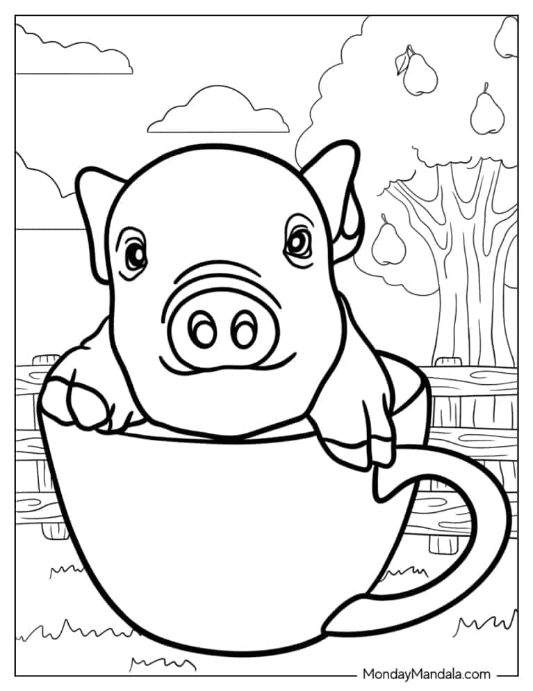 Cute Teacup Pig Coloring Page coloring page — printable line art