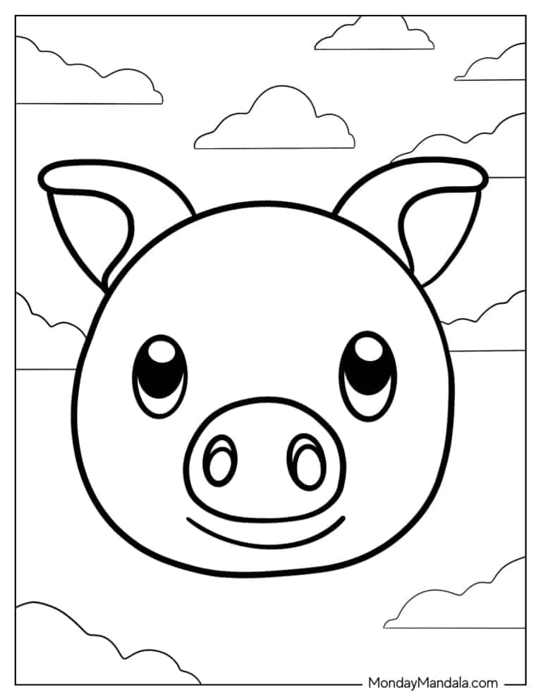 Easy Outline Of a Pigs Face coloring page — printable line art