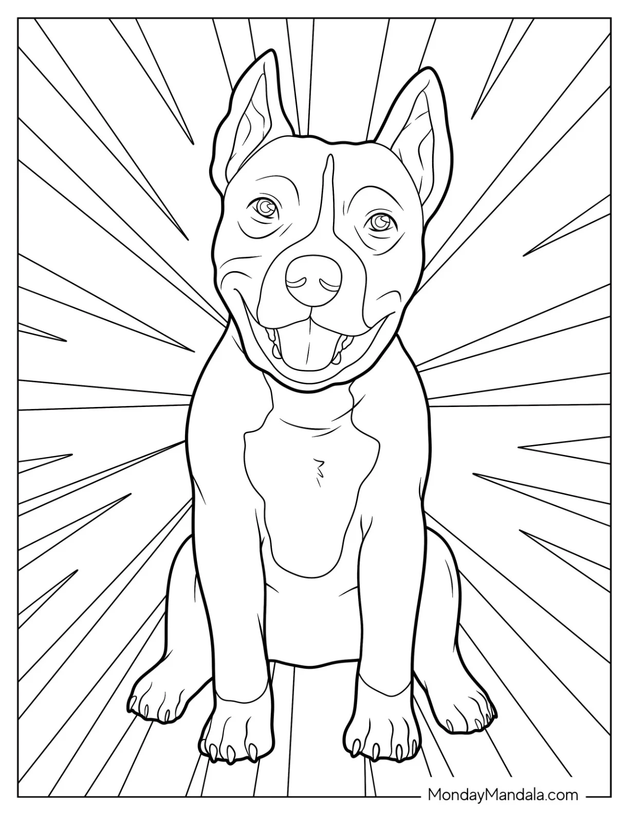 Adult Pitbull Coloring Page Sitting and Smiling coloring page