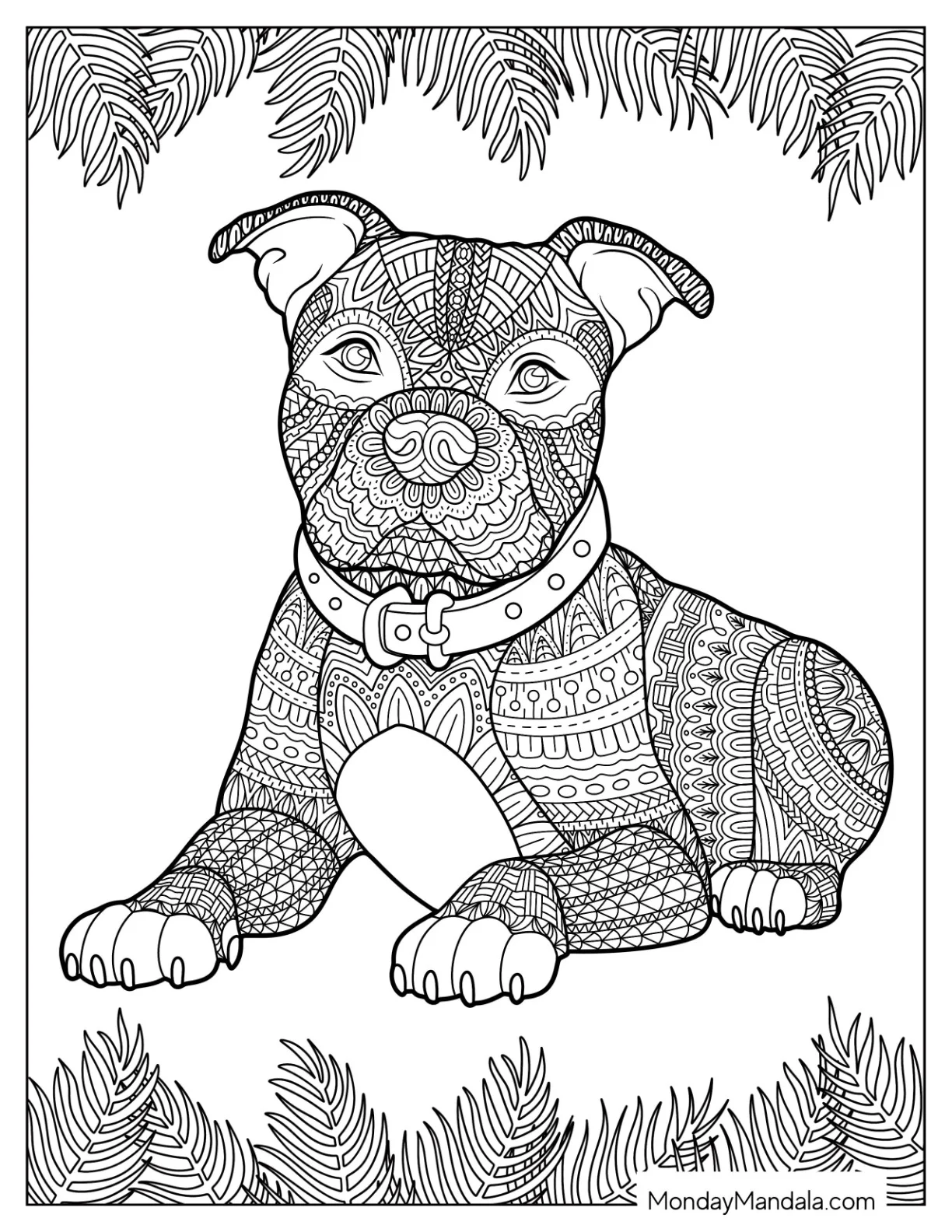 Intricate Pitbull Coloring Page Mandala coloring page — printable line art