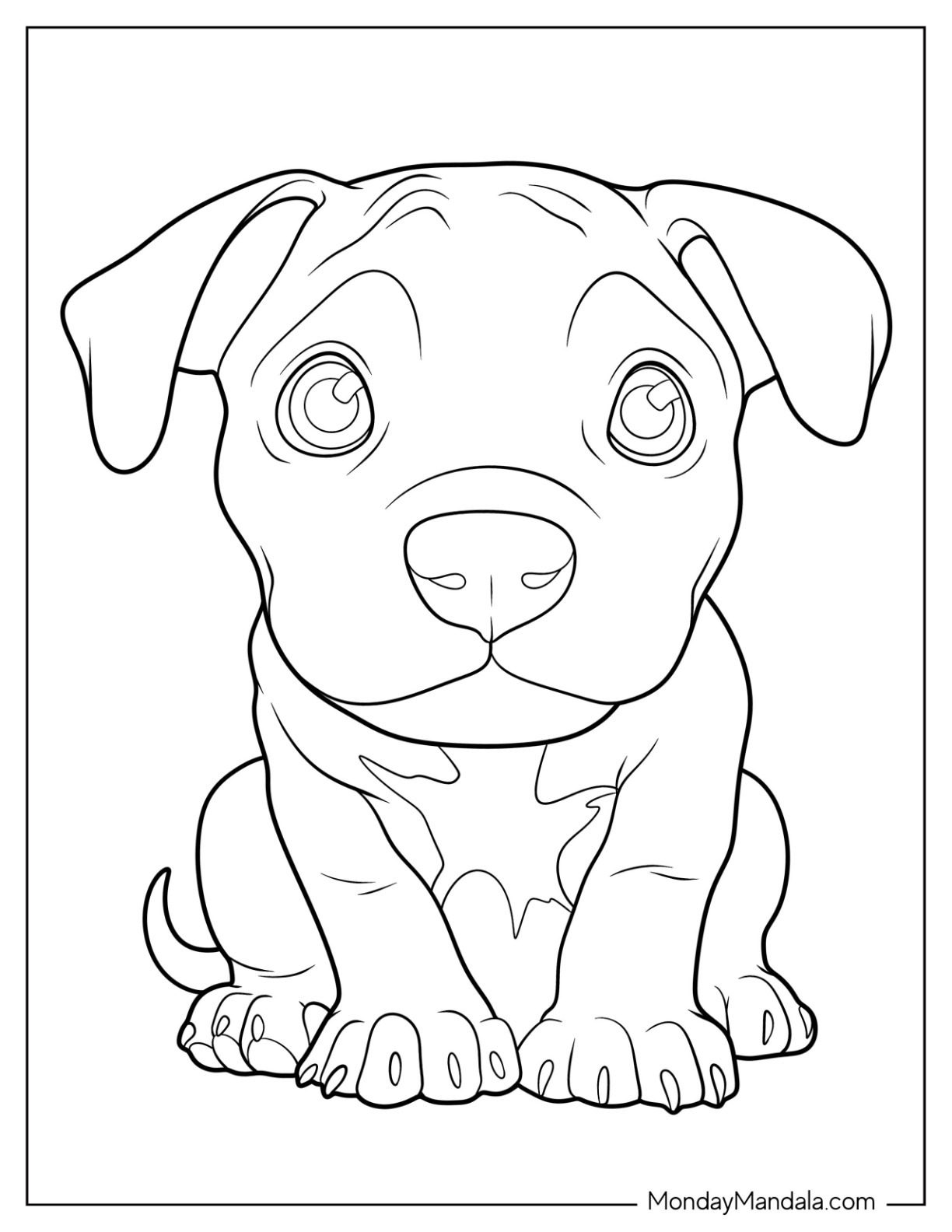 Kawaii Pitbull Coloring Page Puppy For Preschoolers coloring page