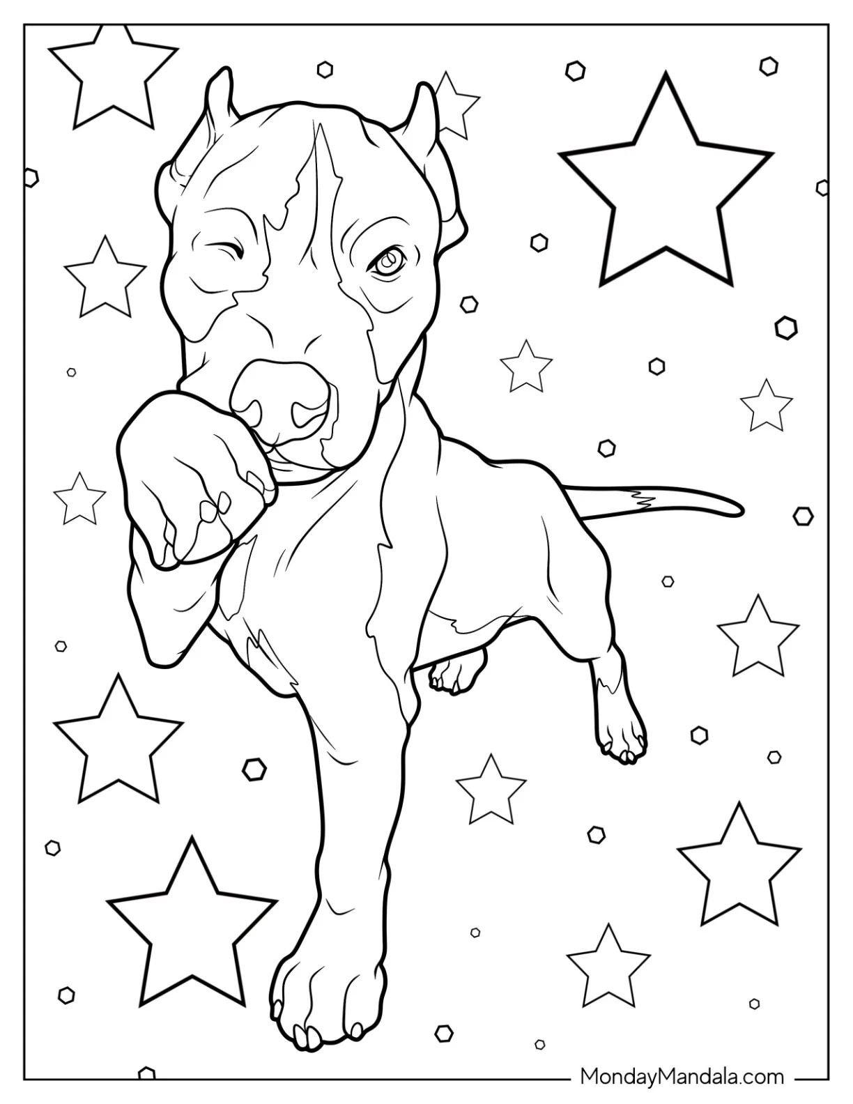 Large Pitbull Coloring Page Pawing Its Face coloring page