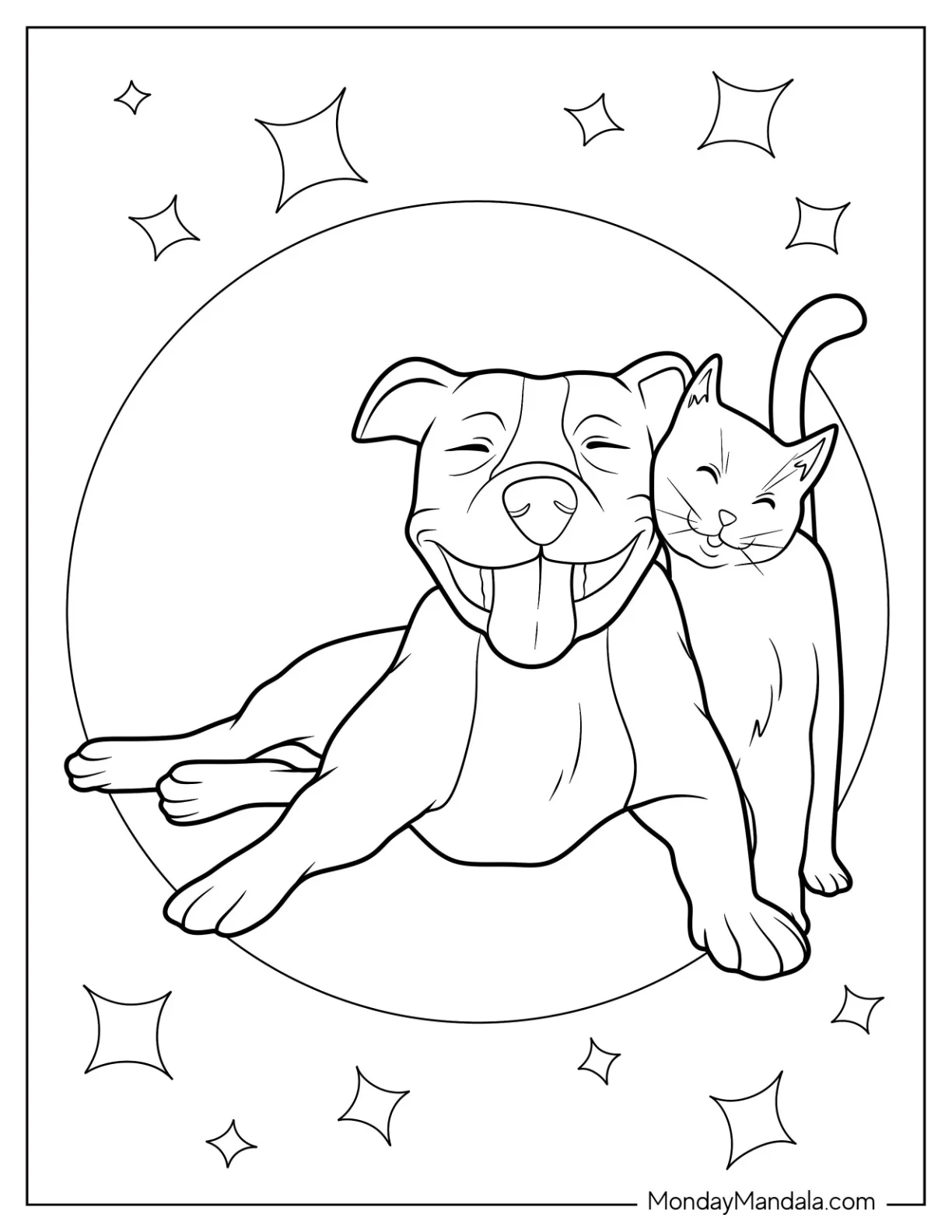 Pitbull Coloring Page Cuddling With A Cat coloring page