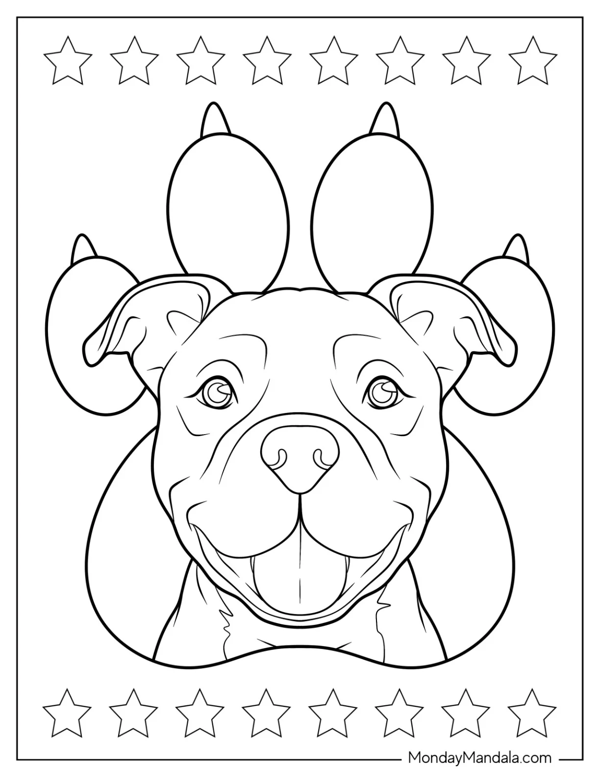 Pitbull Coloring Page Head With Paw Mark Background coloring page