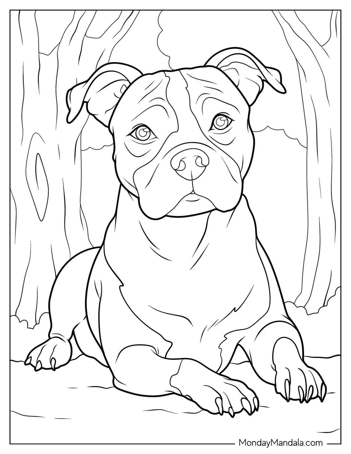 Pitbull Coloring Page Sitting On The Grass coloring page — printable line art