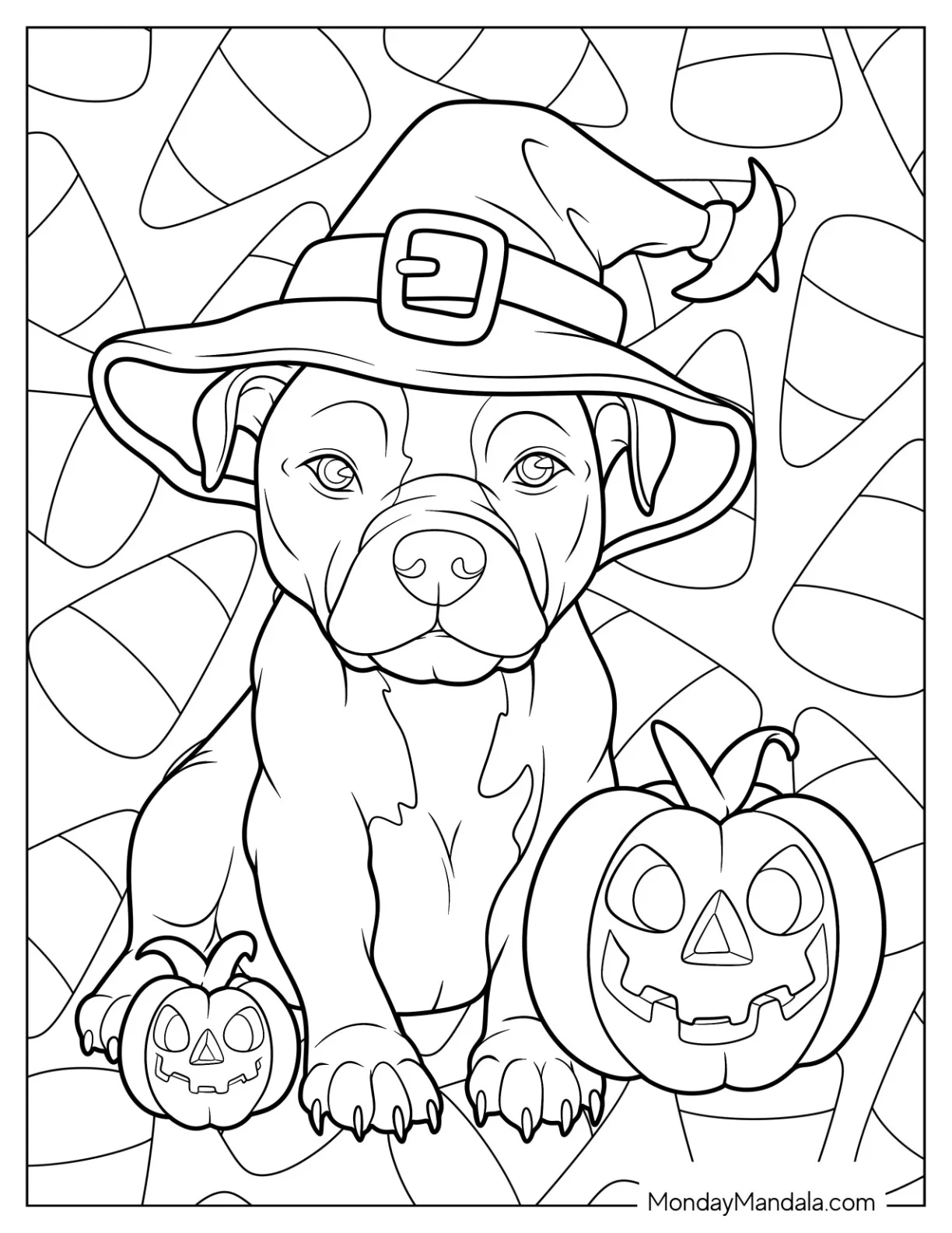 Pitbull Coloring Page Wearing A Witch s Hat coloring page