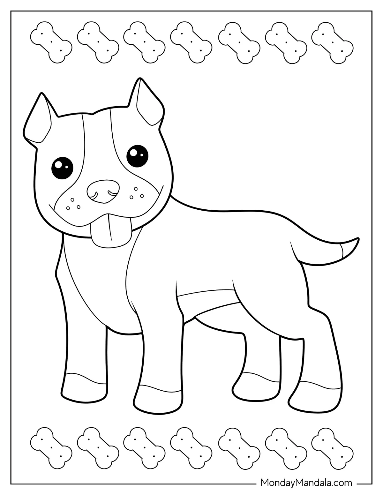 Simple Cute Pitbull Coloring Page For Preschoolers coloring page