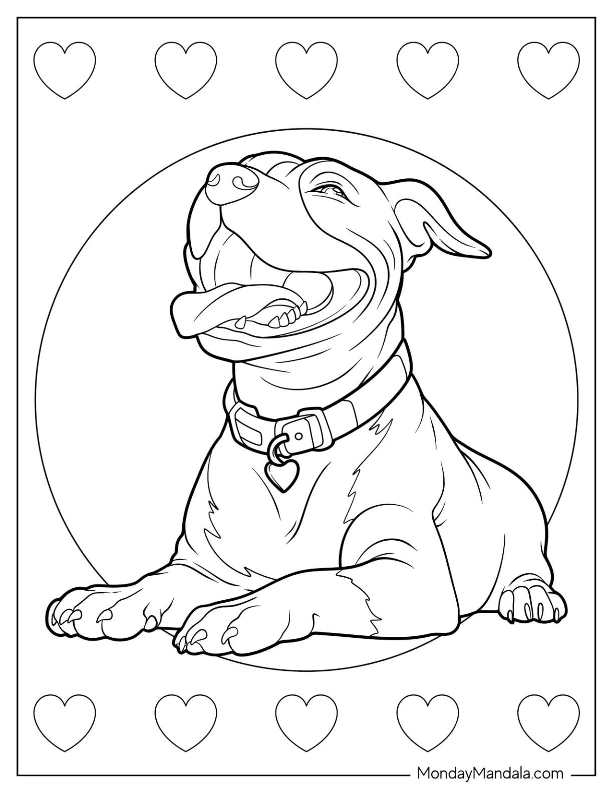 Smiling Pitbull Coloring Page Resting For Kids coloring page