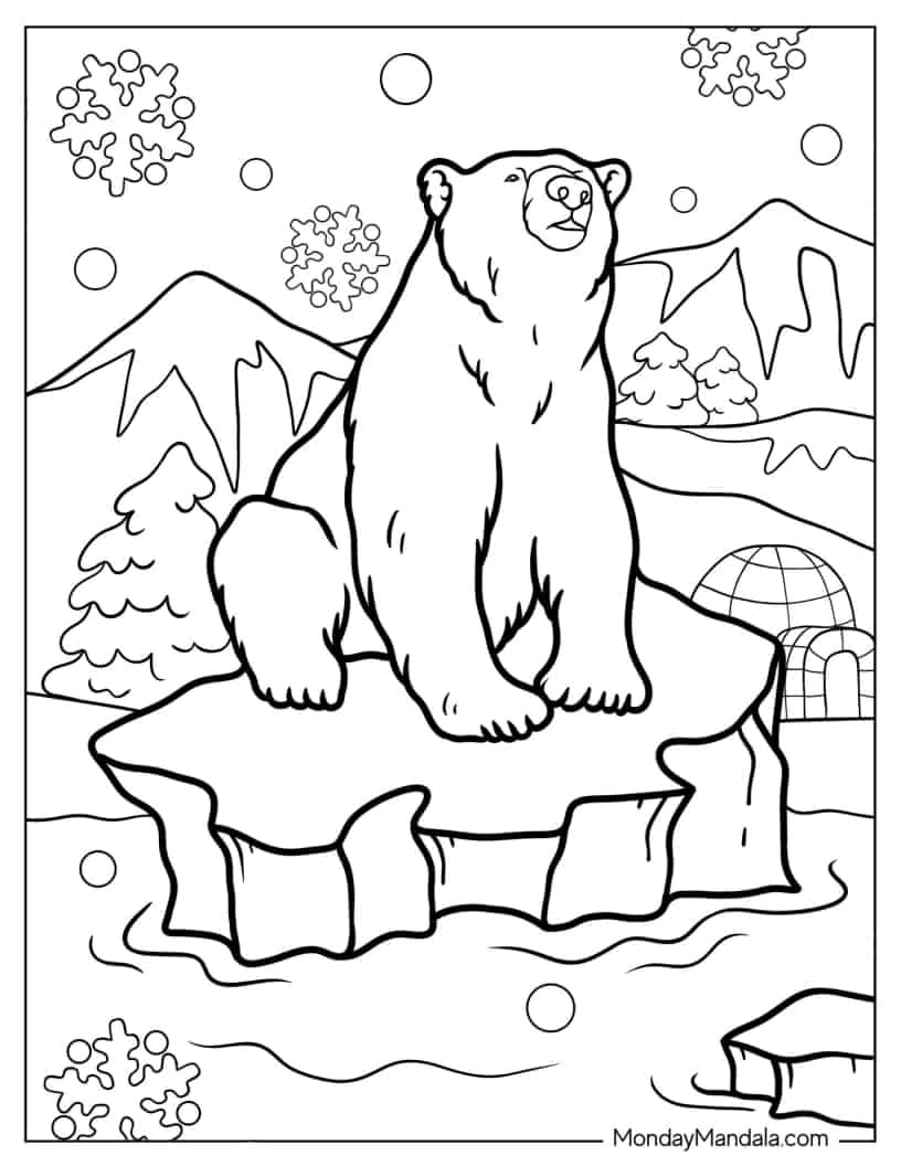 Adult Polar Bear On Piece Of Iceberg coloring page — printable line art