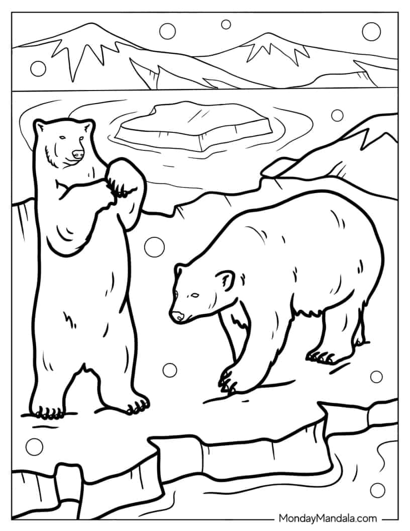 Coloring Page Of Polar Bears On Ice coloring page — printable line art