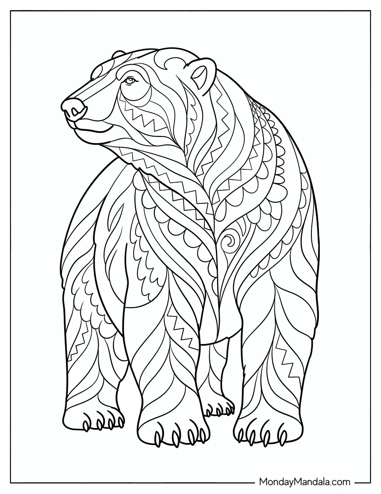 Intricate Polar Bear Mandala with Elegant Pattern coloring page