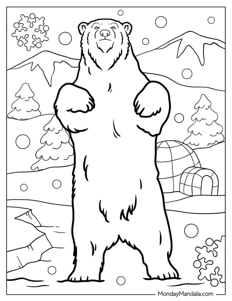 Polar Bear Standing Up coloring page — printable line art