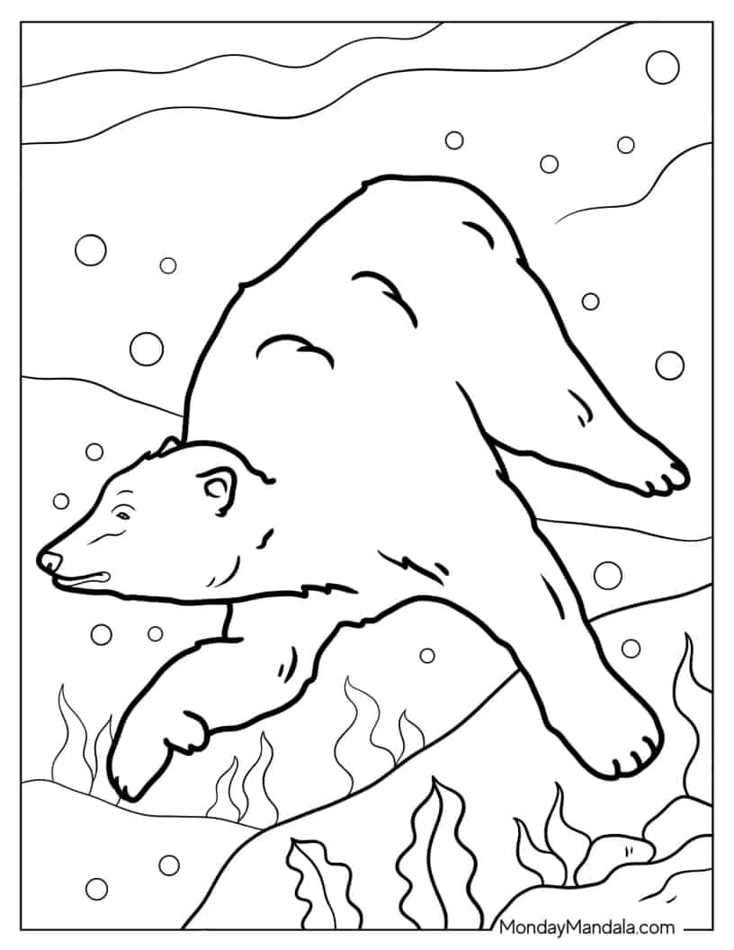 Polar Bear Swimming Coloring Sheet coloring page
