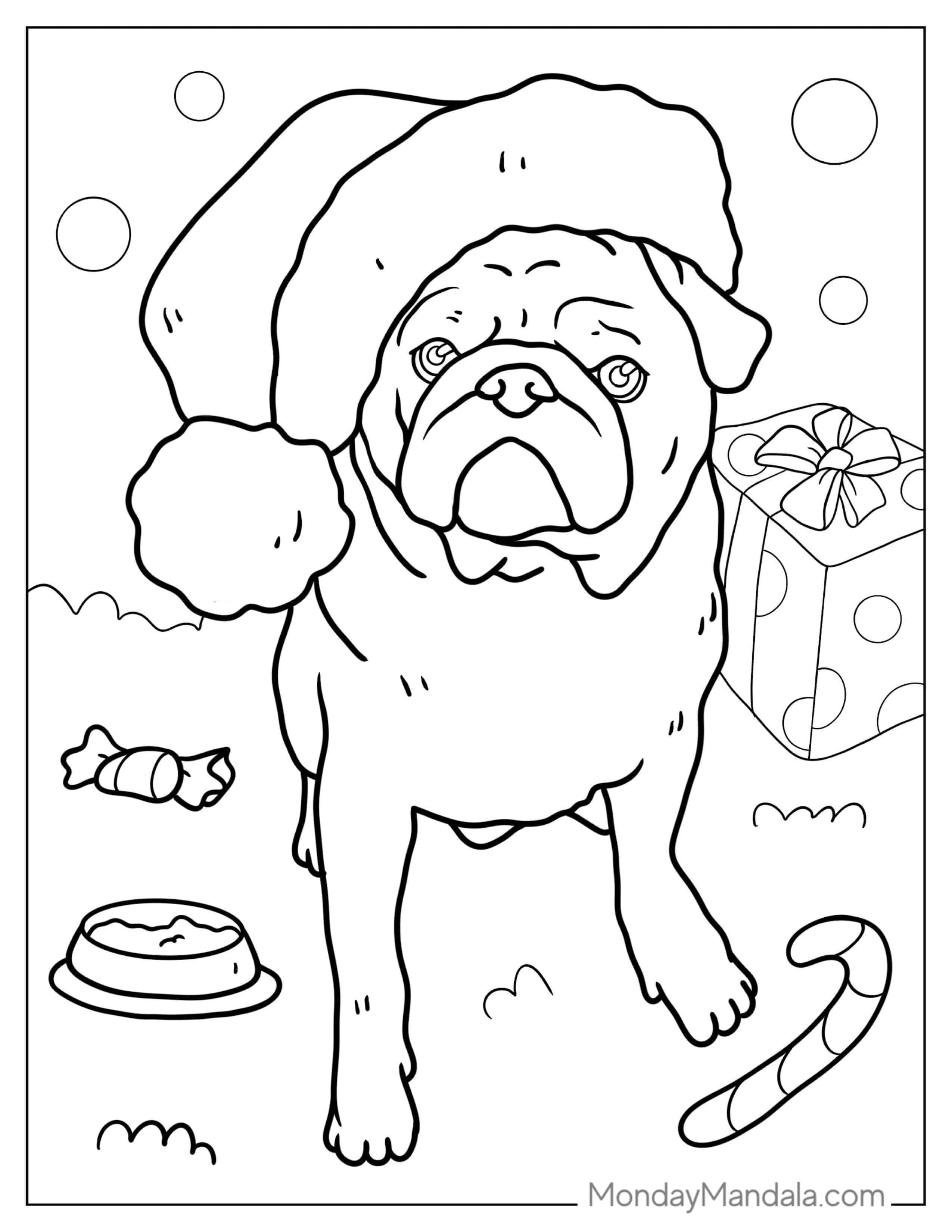 Christmas Themed Pug To Color coloring page