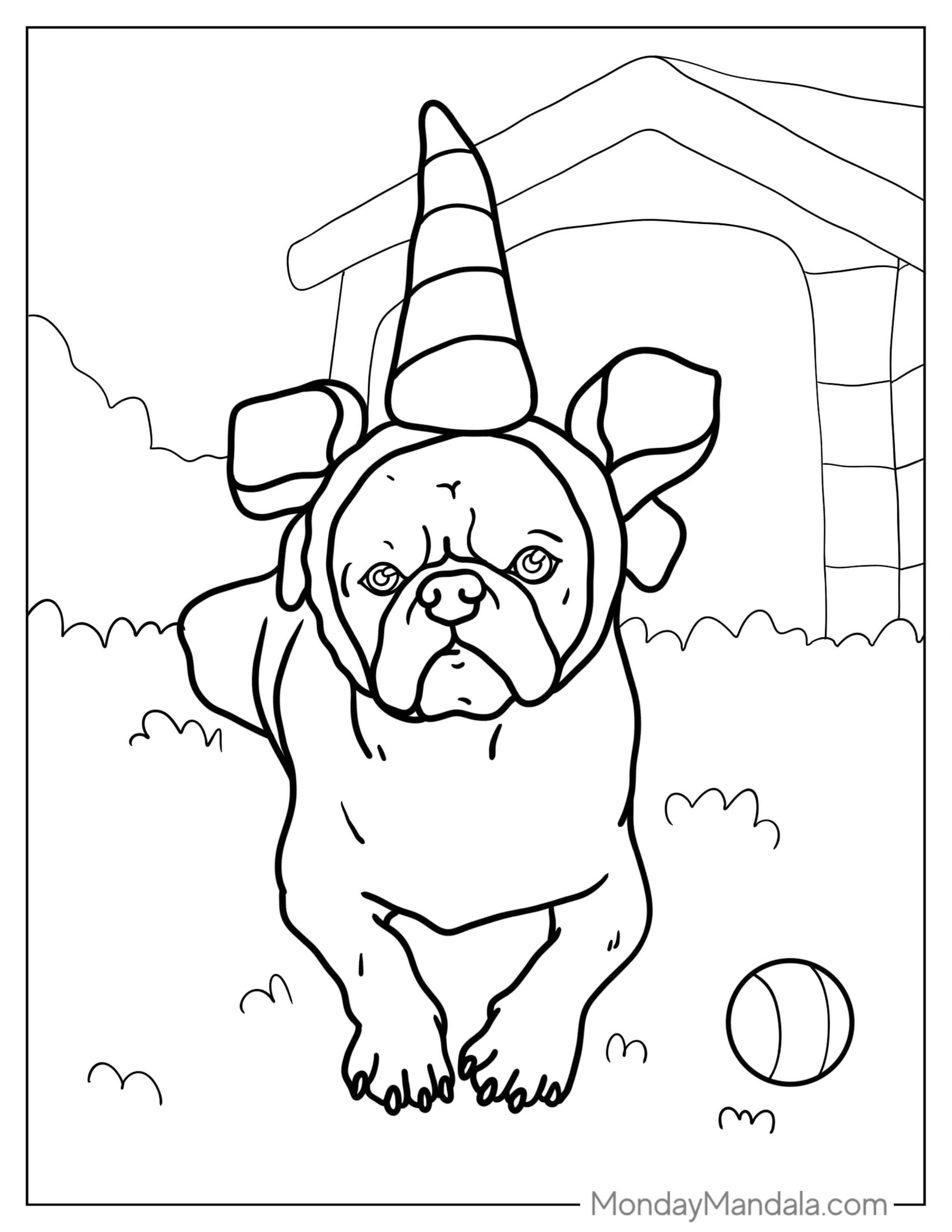Pug Wearing a Unicorn Horn To Color coloring page