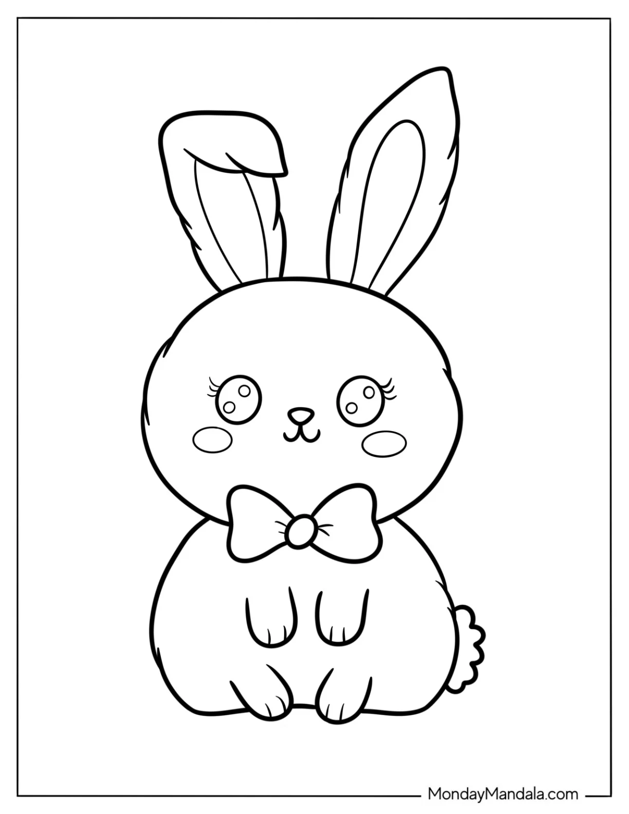 Adorable Little Rabbit Coloring Page With A Bowtie For Preschoolers coloring page