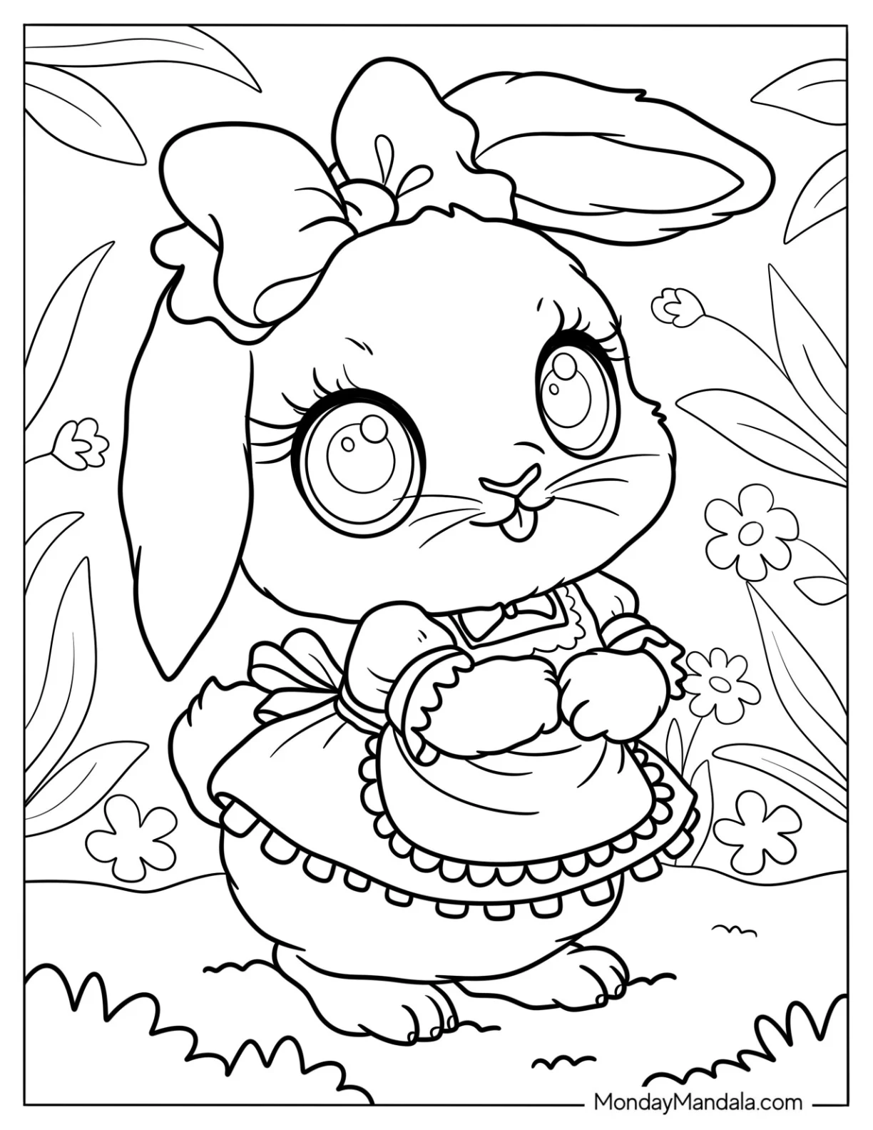 Chibi Rabbit Coloring Page In A Dress And Apron coloring page