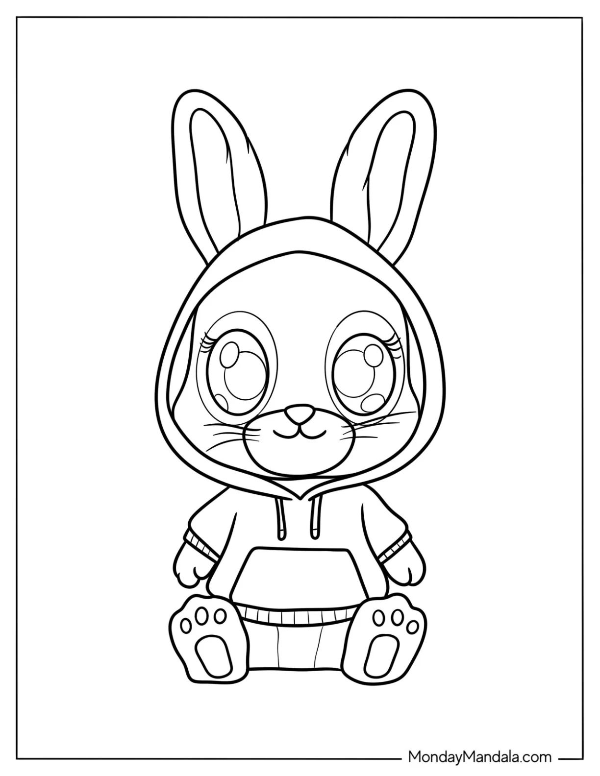 Easy Rabbit Coloring Page Wearing A Hoodie For Kids coloring page