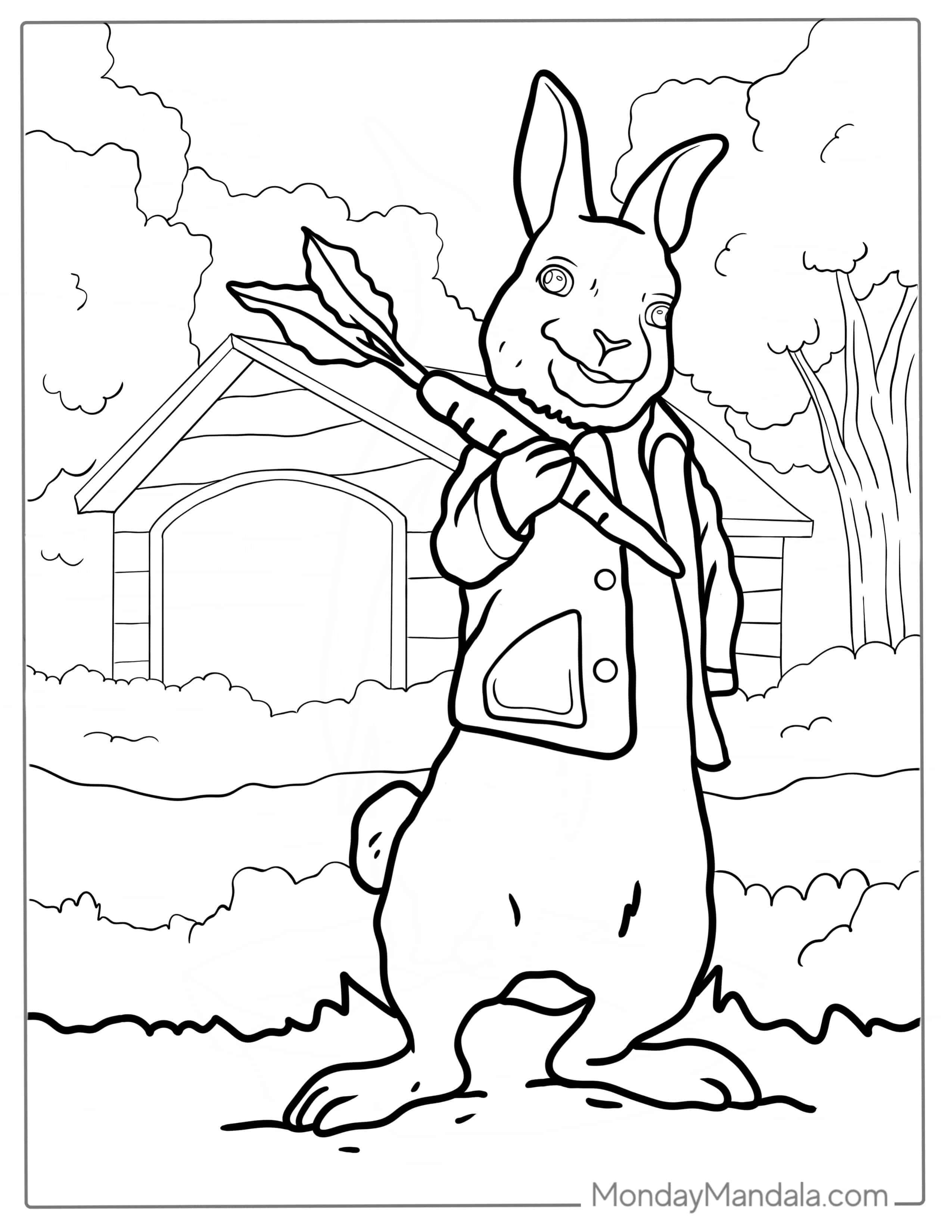 Petter Rabbit Holding Carrot Coloring Page coloring page — printable line art