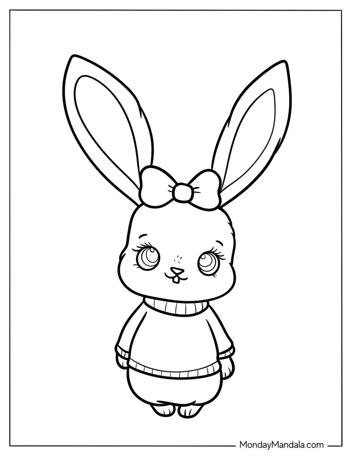 Pretty Little Rabbit Coloring Page With A Bow On Her Head For Kids coloring page