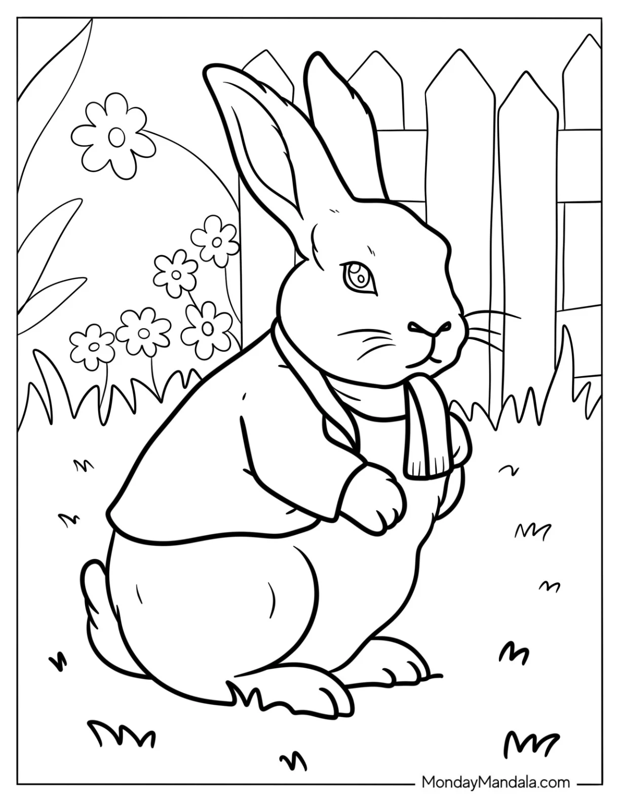 Realistic Rabbit Coloring Page Wearing A Scarf And Jacket coloring page
