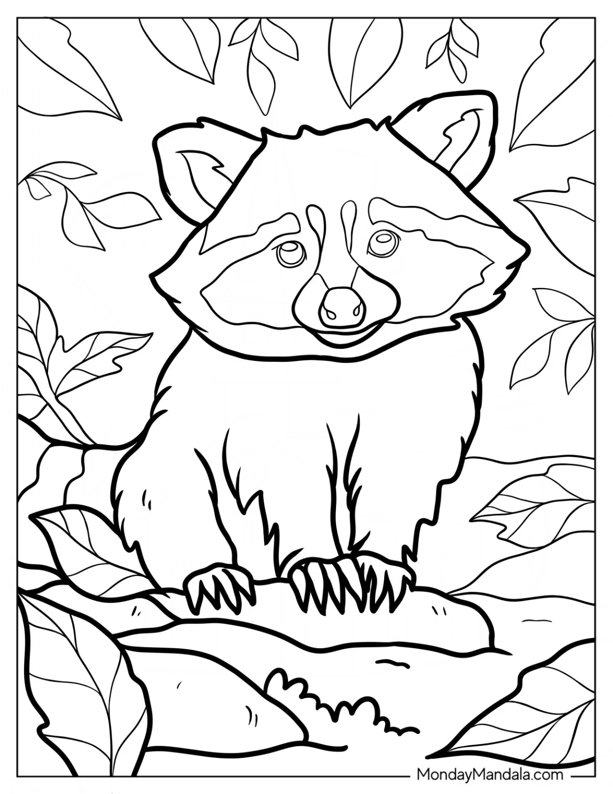 Furry Raccoon Coloring Page For Kids coloring page — printable line art
