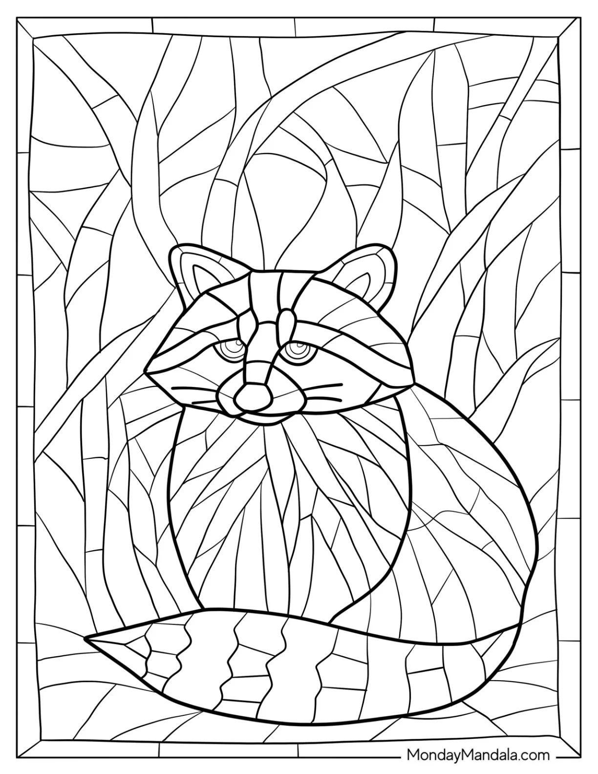 Geometric Raccoon Coloring Page Stained Class coloring page