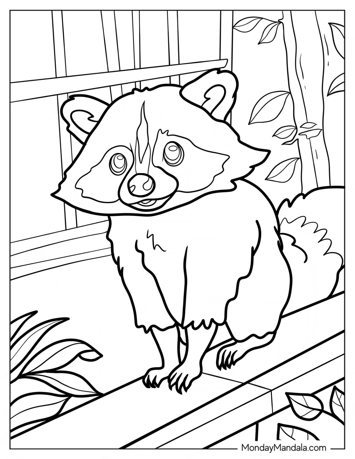Small Raccoon Coloring Page Balancing On A Ledge coloring page