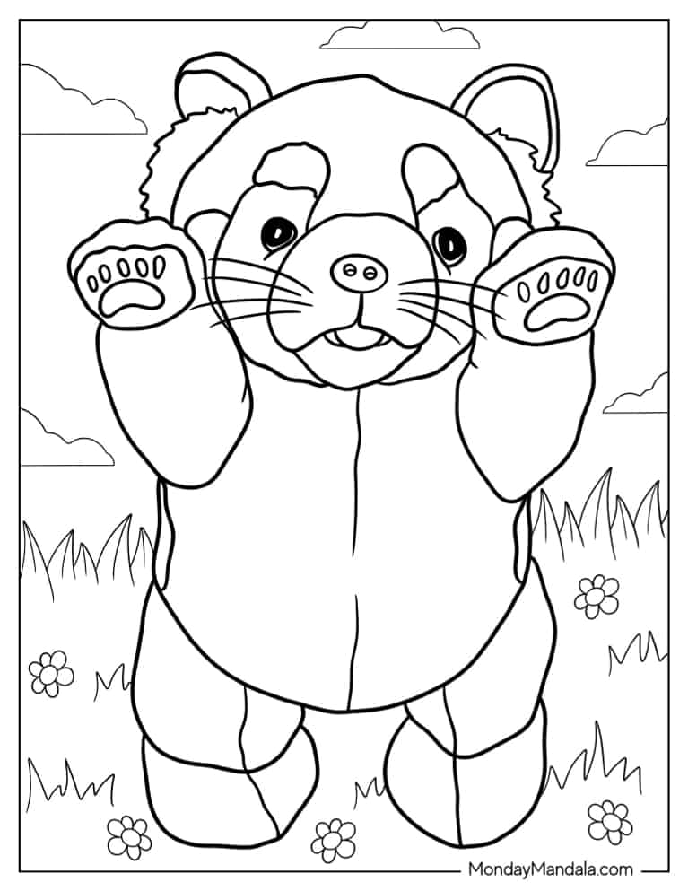 Cute Baby Red Panda In Grass coloring page