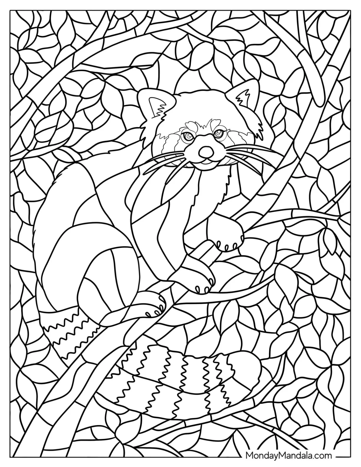 Detailed Red Panda Coloring Page Mosaic Coloring Sheet coloring page — printable line art