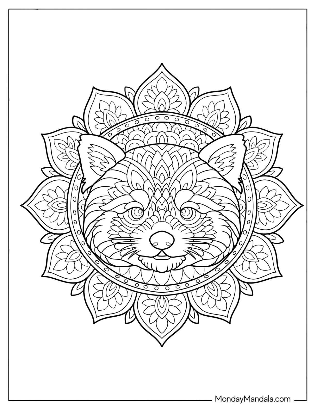 Floral Red Panda Coloring Page Mandala coloring page