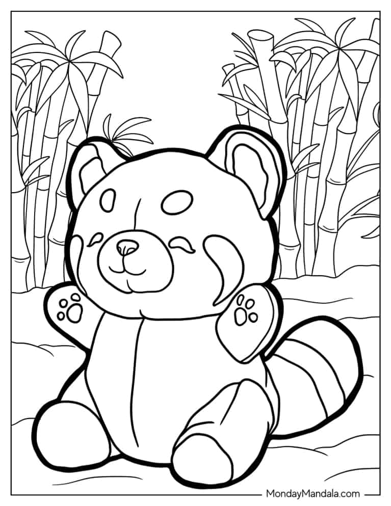Kawaii Themed Red Panda Coloring Sheet coloring page — printable line art
